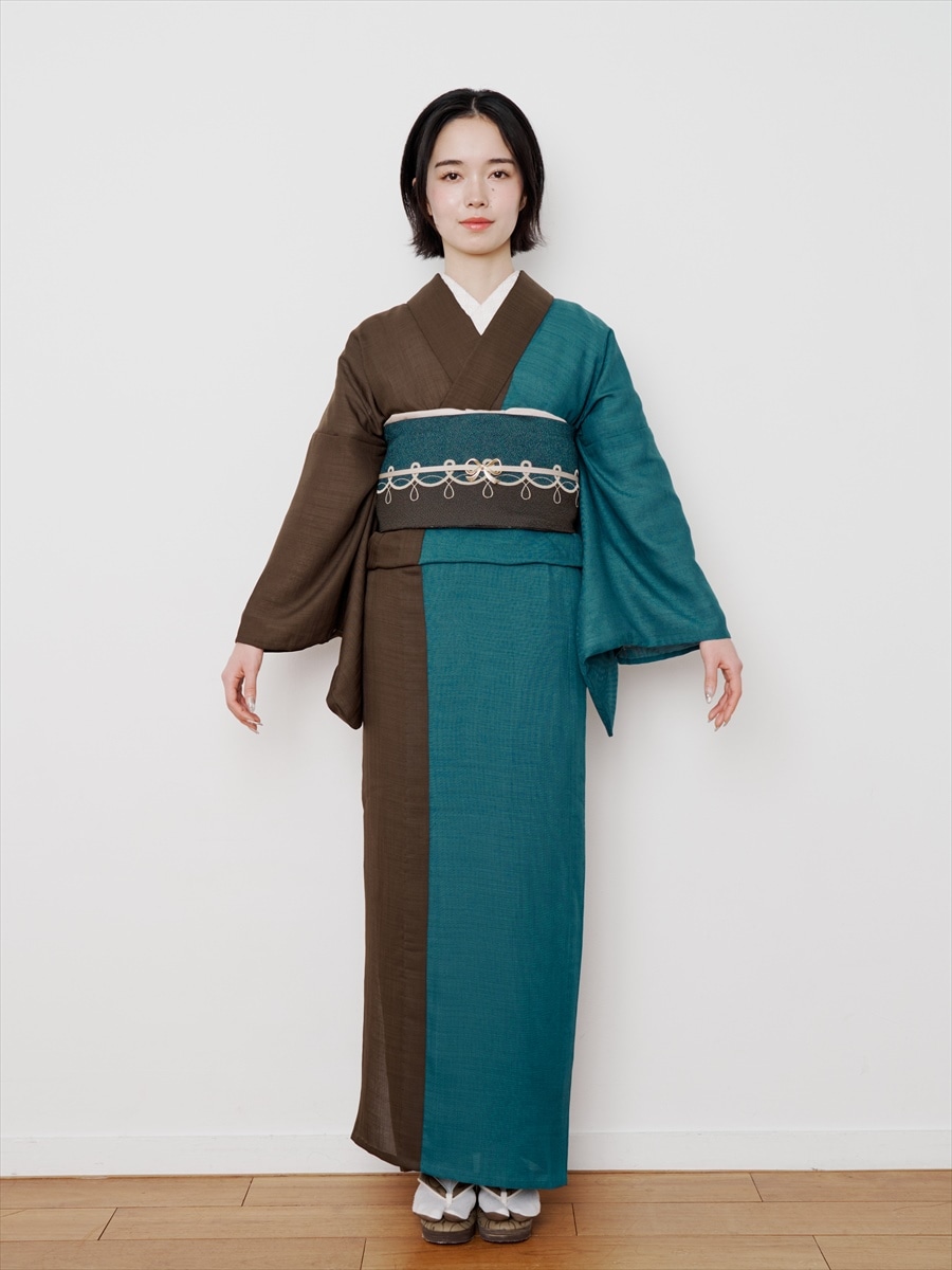着物＋帯＋羽織セット/バイカラー 単衣小紋B(FREE グリーン): 三松 