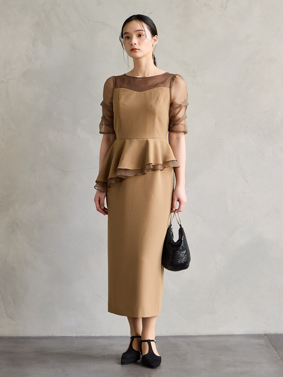 【店舗限定】AimerAcretエメエクレ／ペプラムドレス 試着キャンペーン対象】【WEB/Aimer Acret店限定】シャンブレー