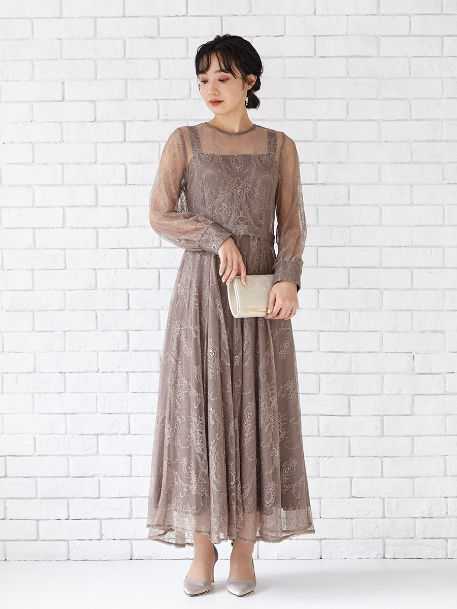 Web限定 ロングレース2wayドレス M スモーキーグリーン Aimer エメ ミマツグループオンラインストア