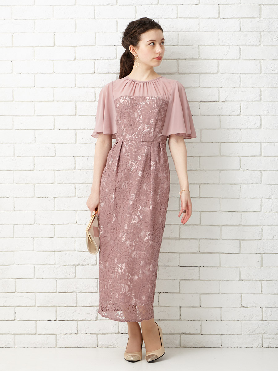 【WEB限定】ケープ風スリーブレースタイトドレス