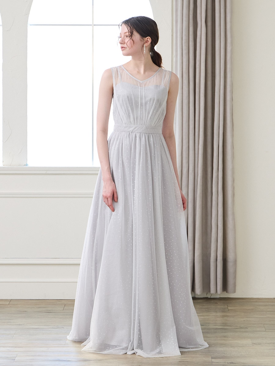 エメ　チュールレースアンクルドレス　ライトグレー エメ チュールレースアンクルドレス ライトグレー チュールレース