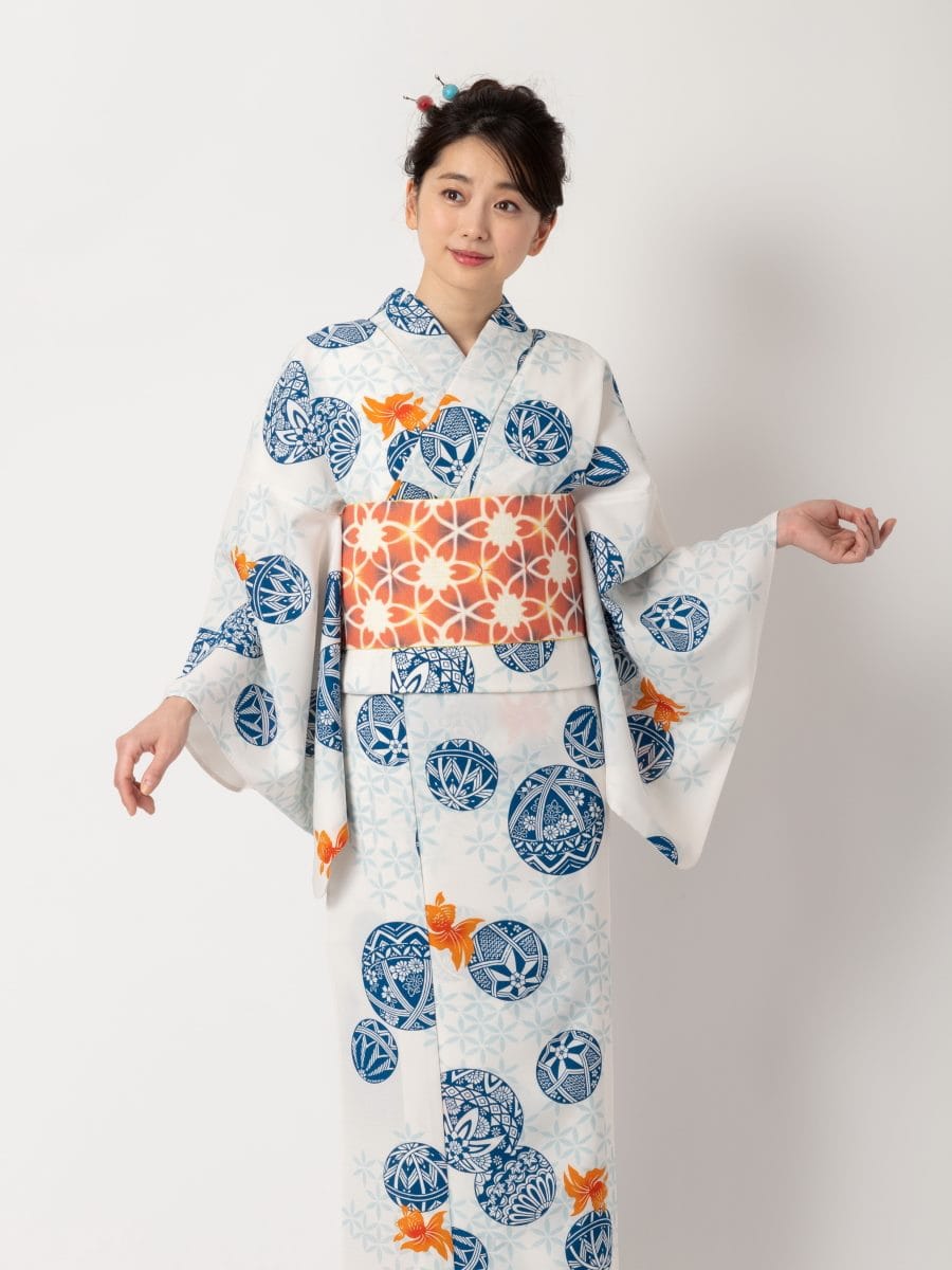 三松オリジナル浴衣「金魚とまり」(FREE ホワイト): 三松・しゃら｜ミマツグループオンラインストア