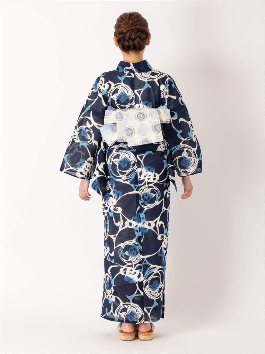 サイズオーダー浴衣 おとなの菖蒲・藍(S ダークネイビー): 三松・しゃ