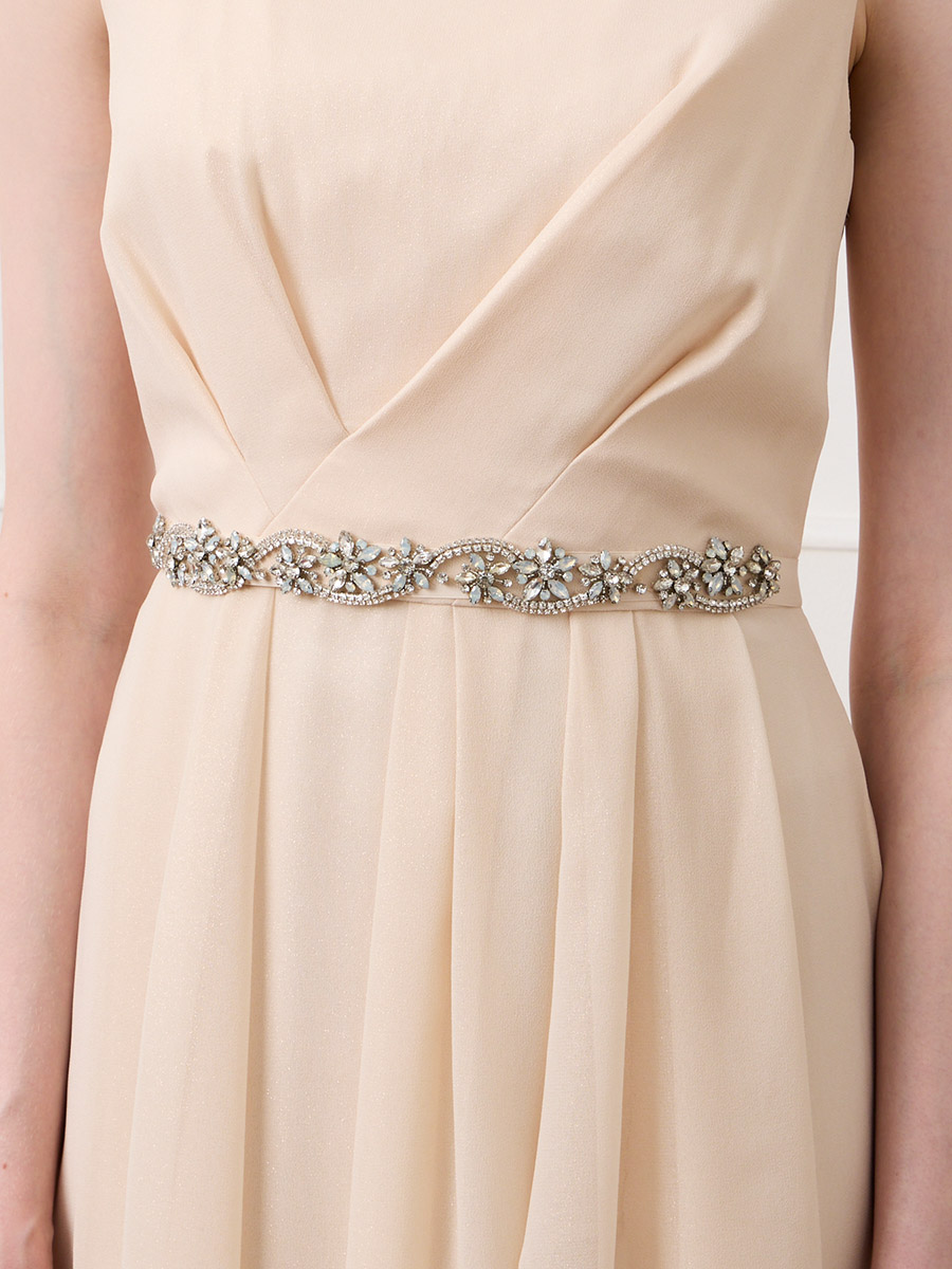 フラワービジュー＆ウェーブラインストーンベルト(FREE ブラック