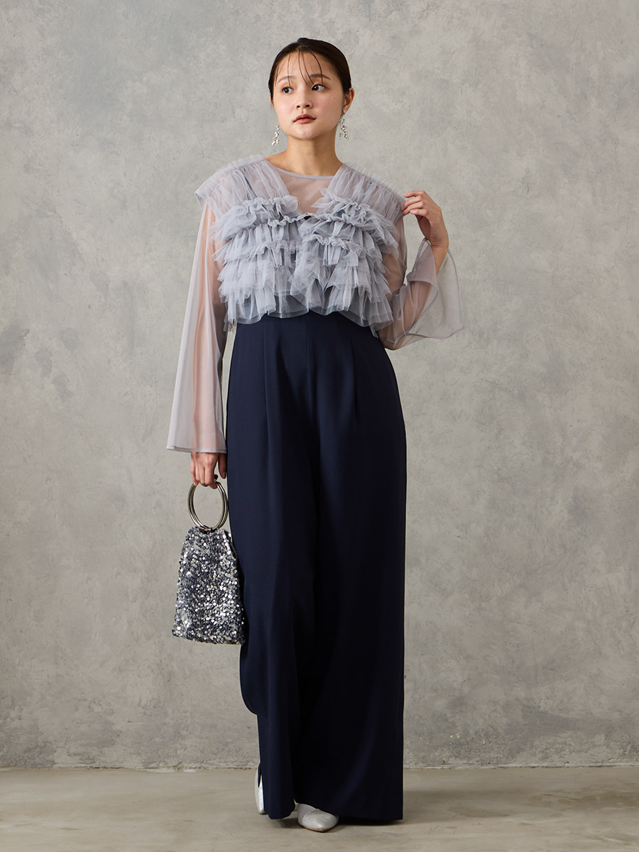 試着キャンペーン対象】【WEB限定】チュールフリルブラウス