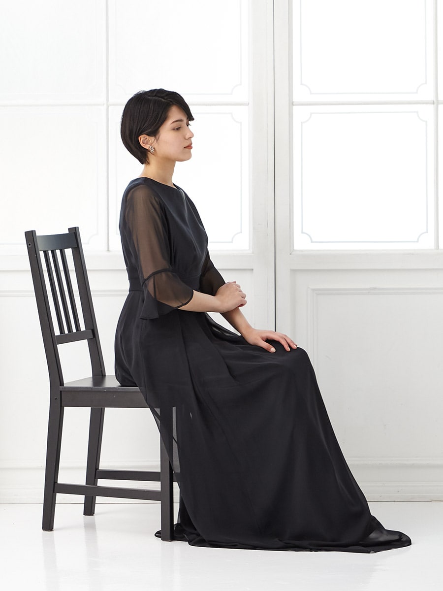 袖付きスレンダーロングドレス(9号 ブラック): AIMER エメ｜ミマツグループオンラインストア