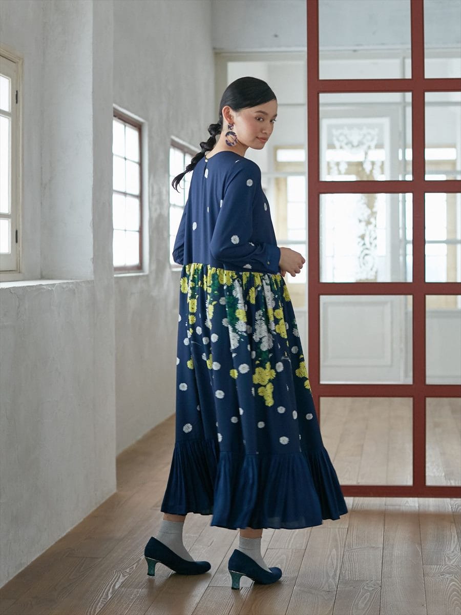 キクマツバメ ティアードロングワンピース Free ネイビー ふりふ ミマツグループオンラインストア