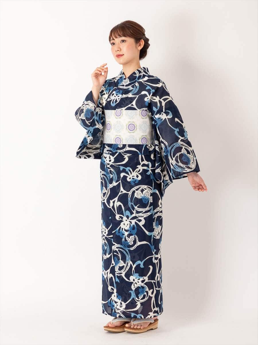 サイズオーダー浴衣 おとなの菖蒲・藍(S ダークネイビー): 三松・しゃ 