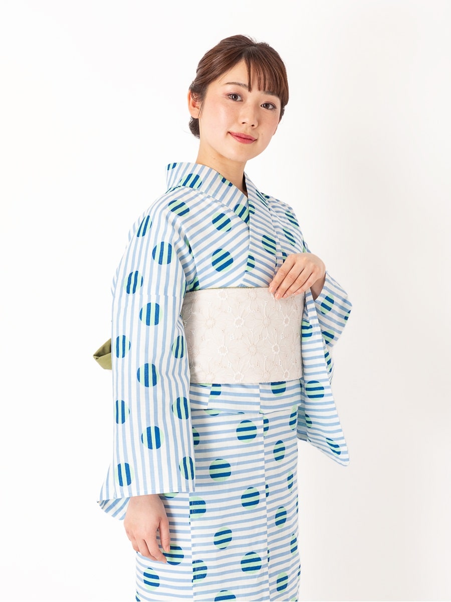 三松オリジナル浴衣「ドット×ボーダー」（ミズイロ）(FREE サックス