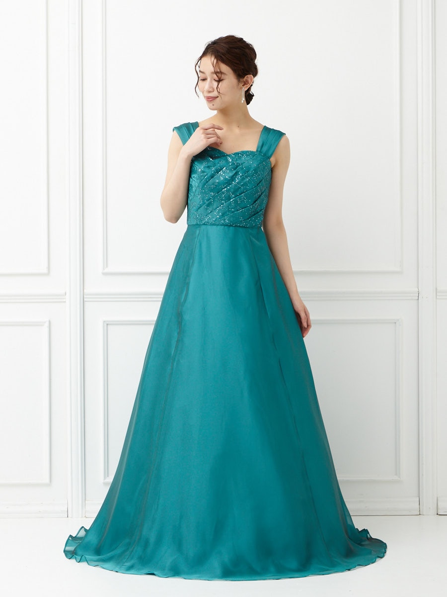 シフォンジーオフショルダーロングドレス 9号 グリーン Aimer エメ ミマツグループオンラインストア