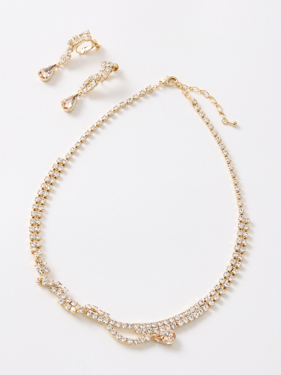 アシンメトリーウェーブラインネックレスセット(FREE オーロラ