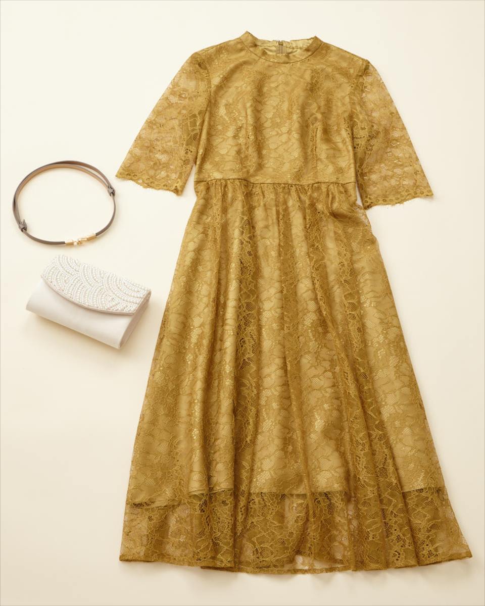 パーティスタイル3点セット ラッセルレースドレス マスタード ベージュコーデ S アソートa Aimer エメ ミマツグループ 公式通販サイト