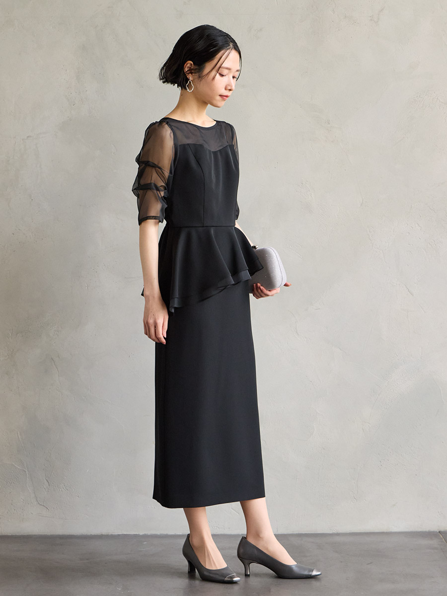 【店舗限定】AimerAcretエメエクレ／ペプラムドレス 試着キャンペーン対象】【WEB/Aimer Acret店限定】シャンブレー