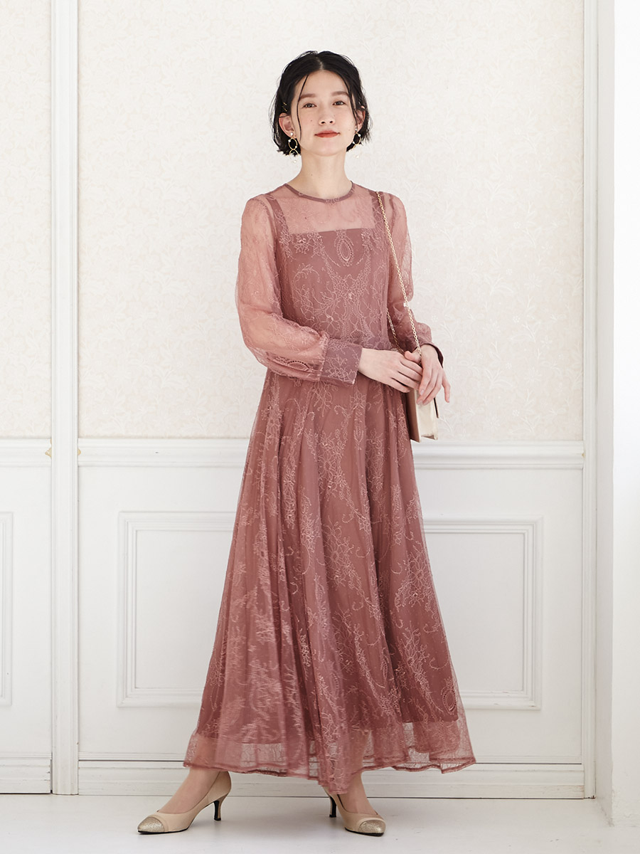 Web限定 ロングレース2wayドレス M スモーキーグリーン Aimer エメ ミマツグループオンラインストア