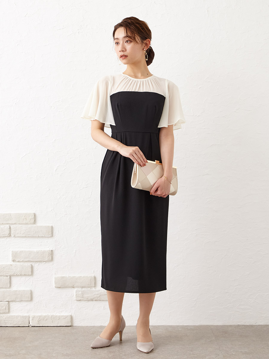 Web限定 フレアスリーブベアトップ風タイトドレス S モカ Aimer エメ ミマツグループオンラインストア