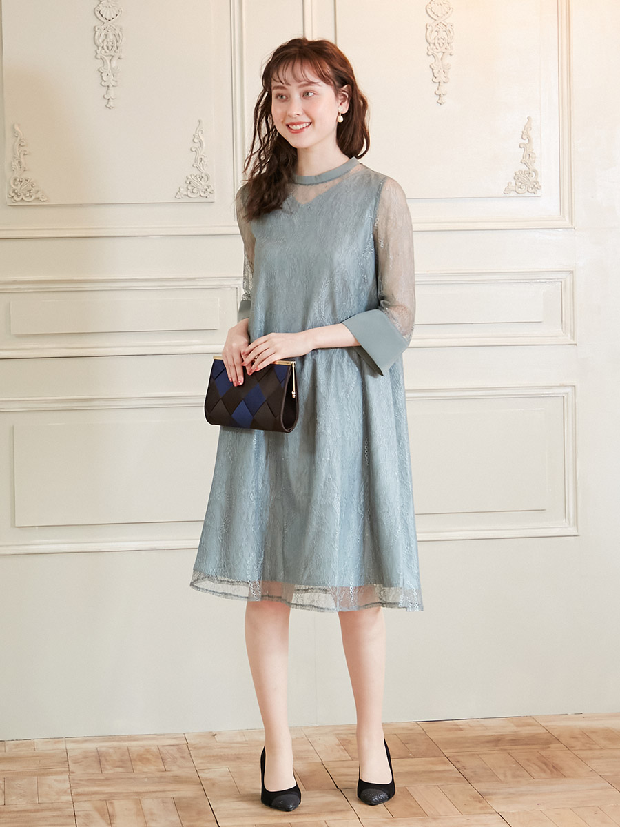 スタンドネック総レースリンクドレス M スモーキーグリーン Aimer エメ ミマツグループオンラインストア