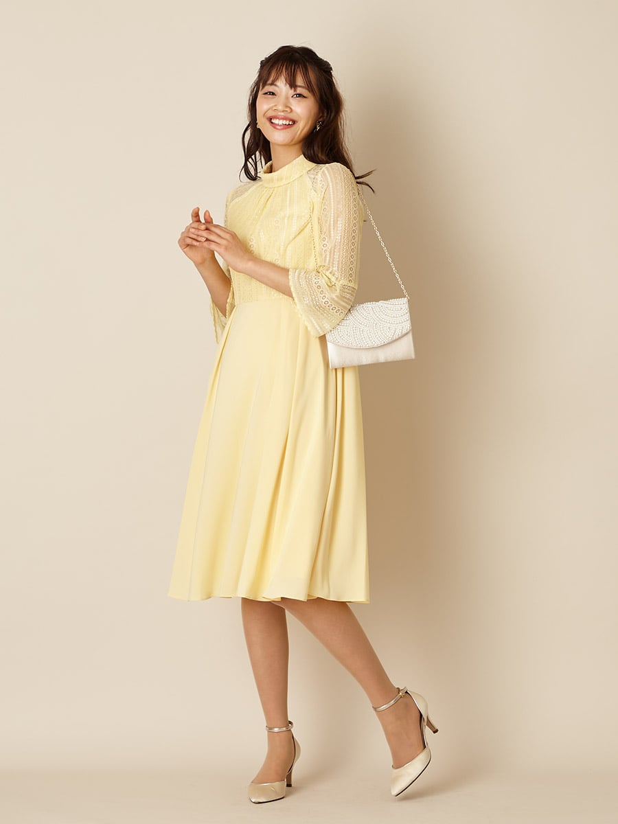 ロールネックストライプレースドレス M イエロー Aimer エメ ミマツグループオンラインストア