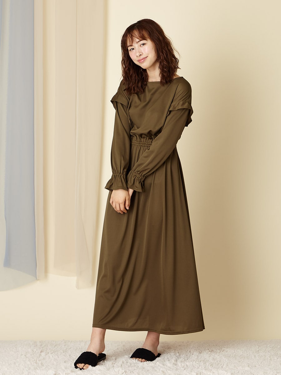 フリルショルダーワンピース M チャコールグレー Aimer エメ ミマツグループ 公式通販サイト