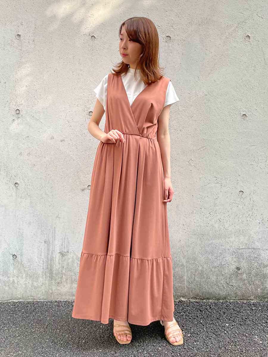 カシュクールティアードワンピース M ピンクベージュ Aimer エメ ミマツグループオンラインストア