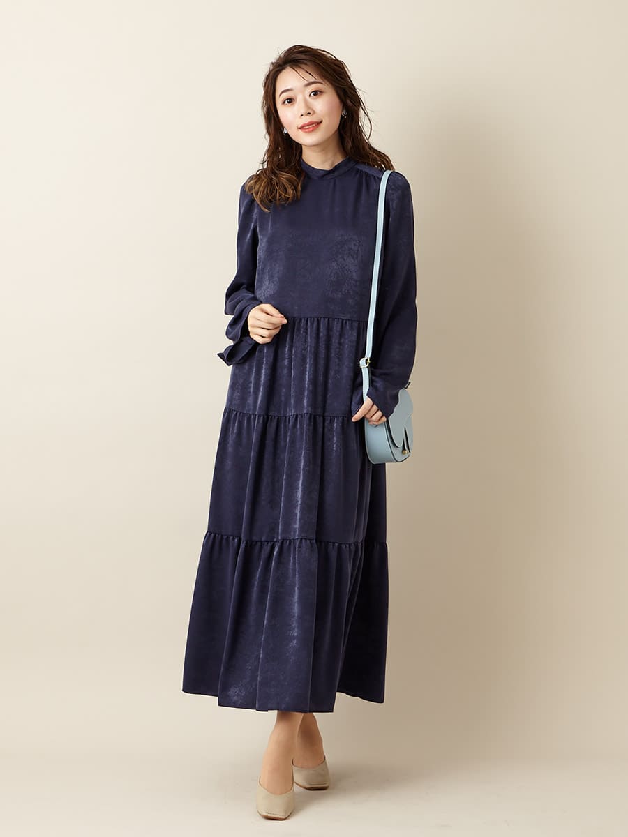 マロンサテンティアードワンピース M オールドローズ Aimer エメ ミマツグループオンラインストア