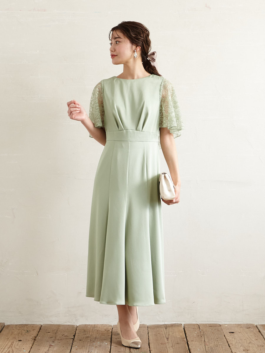 レースケープ風スリーブサテンドレス M スモーキーグリーン Aimer エメ ミマツグループオンラインストア
