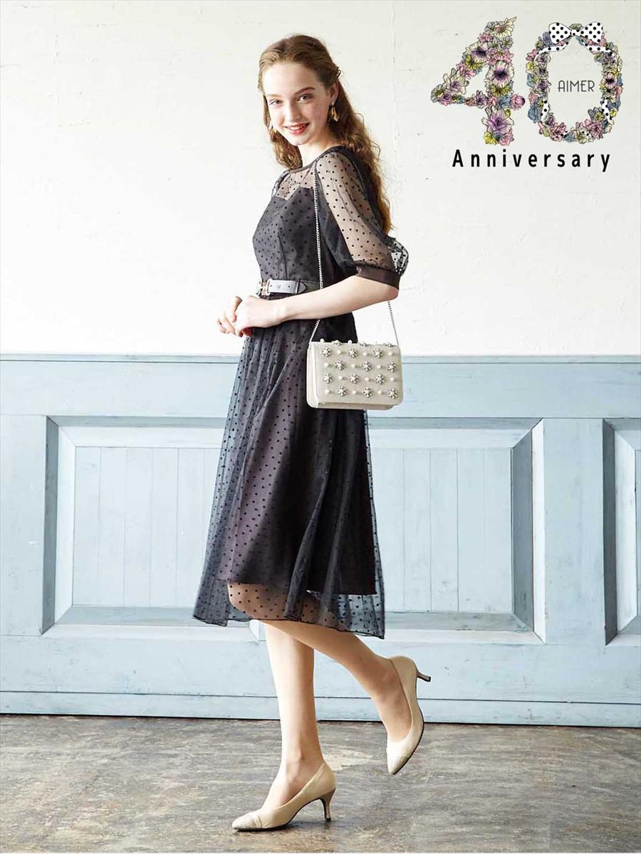 40th Special Dress ドットフロッキードレス Aimer M ホワイト Aimer エメ ミマツグループ 公式通販サイト