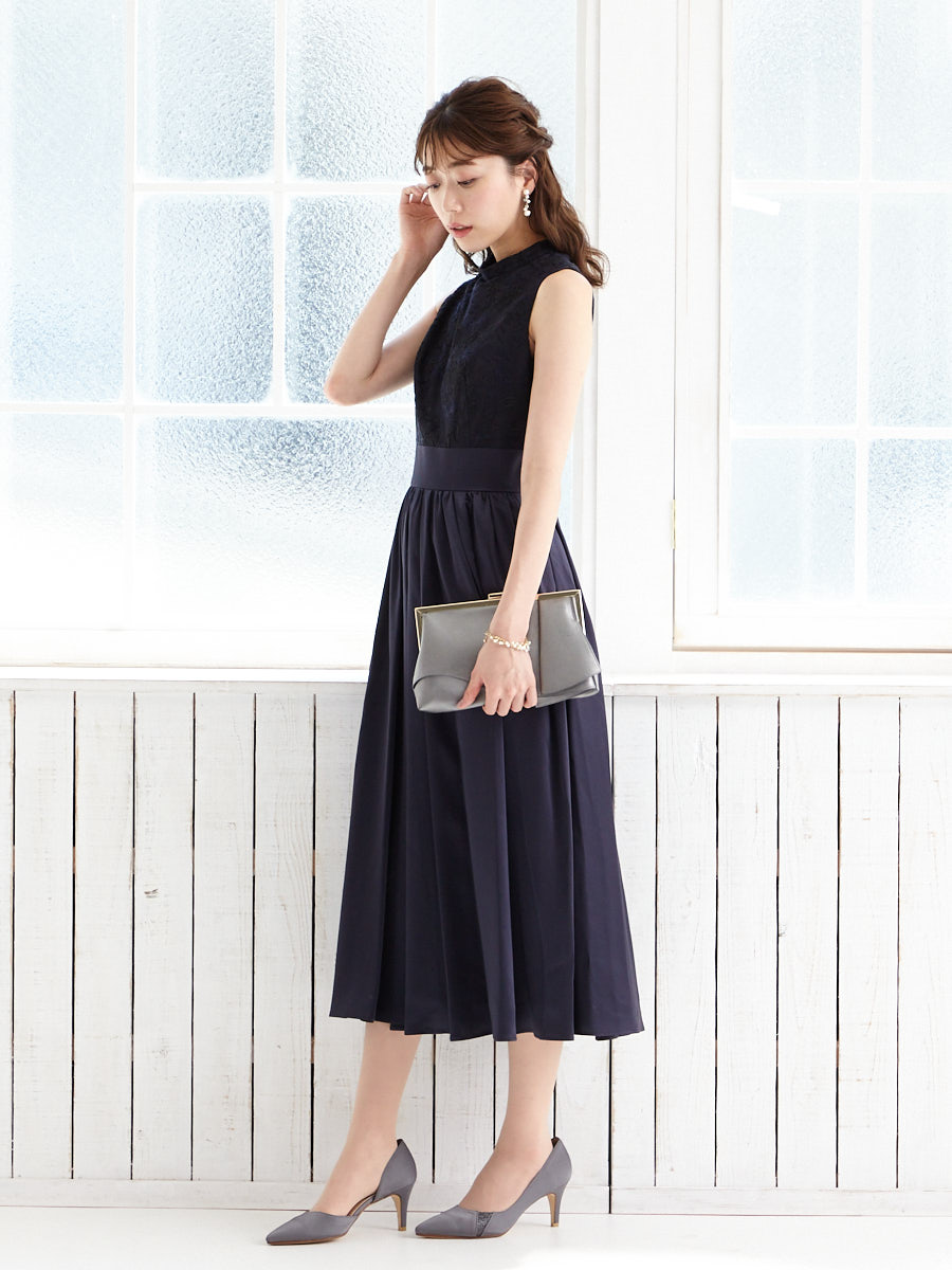 ラメ刺繍レース サテンドレス M グレー Aimer エメ ミマツグループオンラインストア