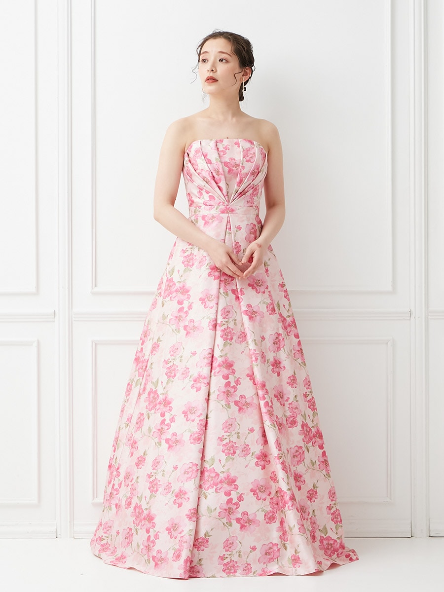 AIMER エメ ロングドレス ステージドレス 花柄 ピンク 日本製 - ドレス