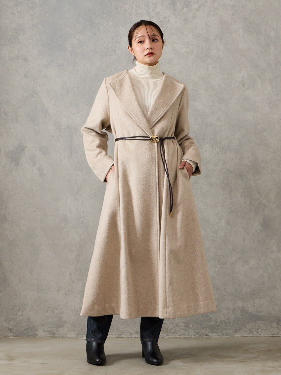 メランジウールライクニュアンスバックルベルトロングコート(M