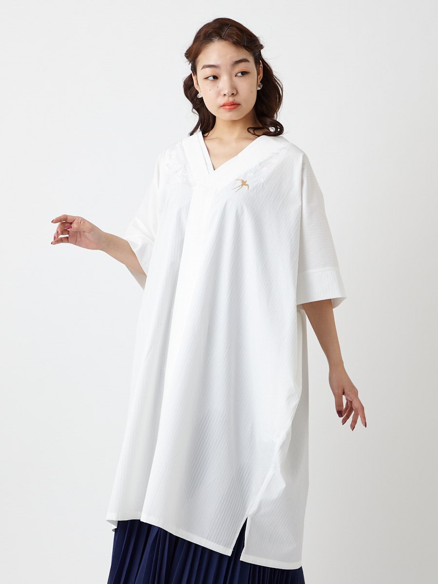 キクマツバメ 花天井 刺繍着物衿ワンピース Free アイボリー ふりふ ミマツグループオンラインストア