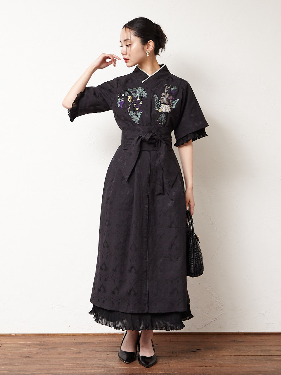 クルエレ 楽器刺繍ジャガードドレス(L ブラック): ふりふ｜ミマツ