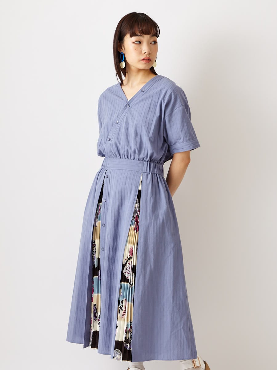 3月全品pt5倍 ドビーストライプカシュクールワンピース 舞扇 まりぼんぼん Free ラベンダー ふりふ ミマツグループ 公式通販サイト