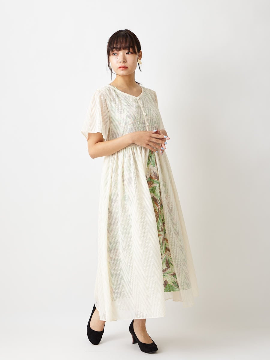 花園マーブル カットジャガード重ねワンピース Free アイボリー ふりふ ミマツグループオンラインストア