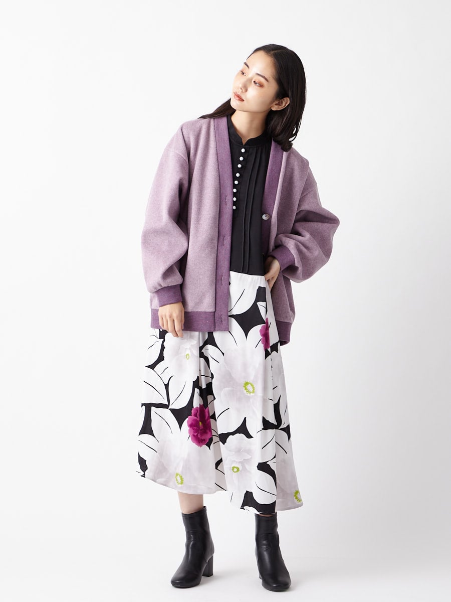 椿うさぎ 大椿 カーデ付きボリュームスリーブワンピース Free ブラック ふりふ ミマツグループオンラインストア