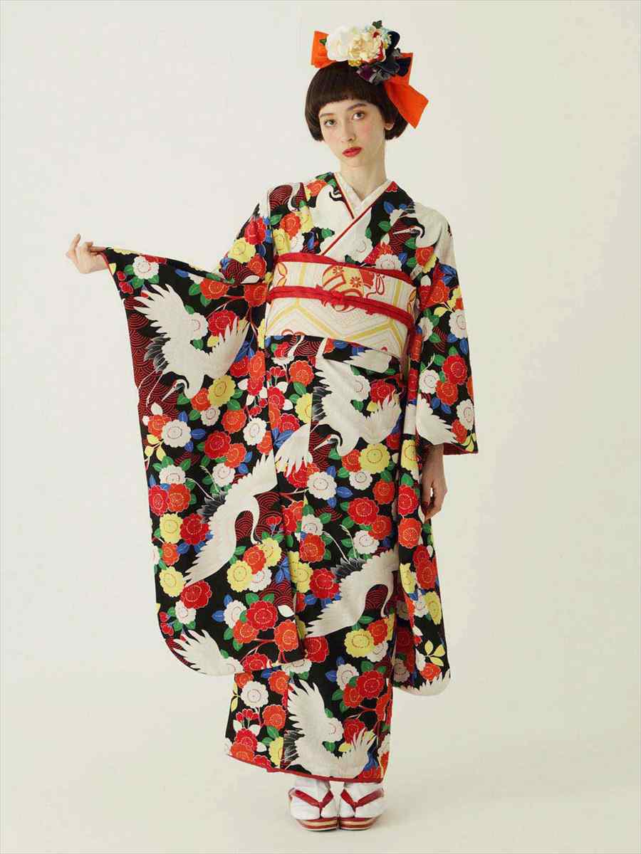 予約商品 振袖単品 八重鶴 Free ブラック ふりふ ミマツグループ 公式通販サイト