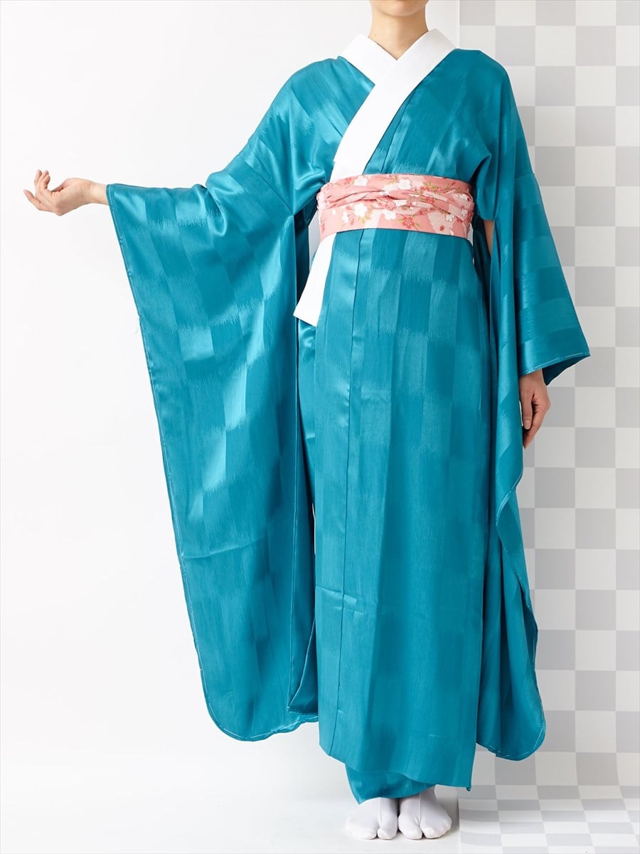 1454.振袖用 長襦袢 麻の葉 居敷き当て 衣紋抜き付き 正絹 着物 成人式 