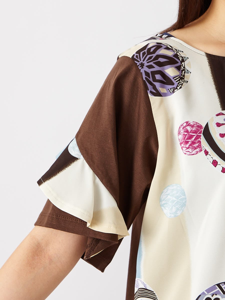 24時間限定3 000円offクーポン カットソーチュニックワンピース 舞扇 まりぼんぼん Free ブラウン ふりふ ミマツグループ 公式通販サイト