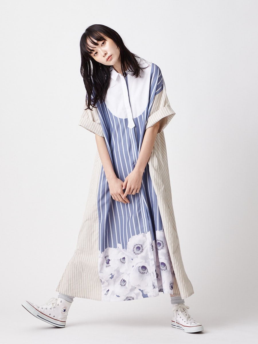 姉萌音 ブザムストライプシャツワンピース Free ブルーグレー ふりふ ミマツグループオンラインストア