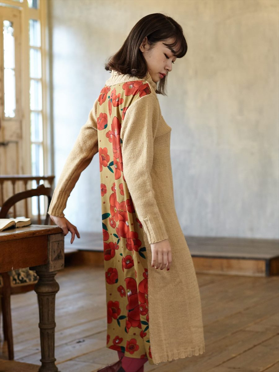 雪椿２ｗａｙ切り替えニットワンピース Free ベージュ ふりふ ミマツグループオンラインストア