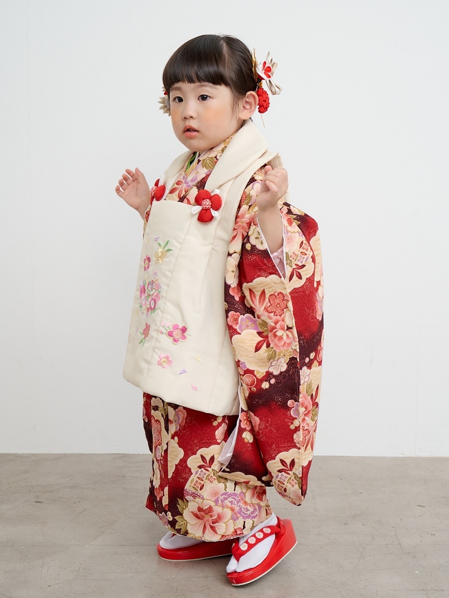 【正絹】 絹100％ 七五三 3歳 被布コート 単品 白 毬 刺繍 SH11-1