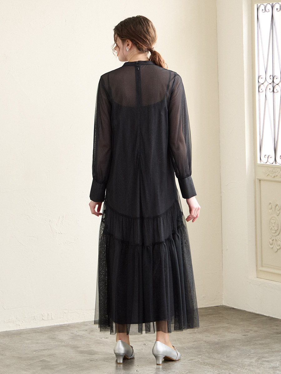 試着キャンペーン対象】ラメチュール×無地チュールプチハイネック