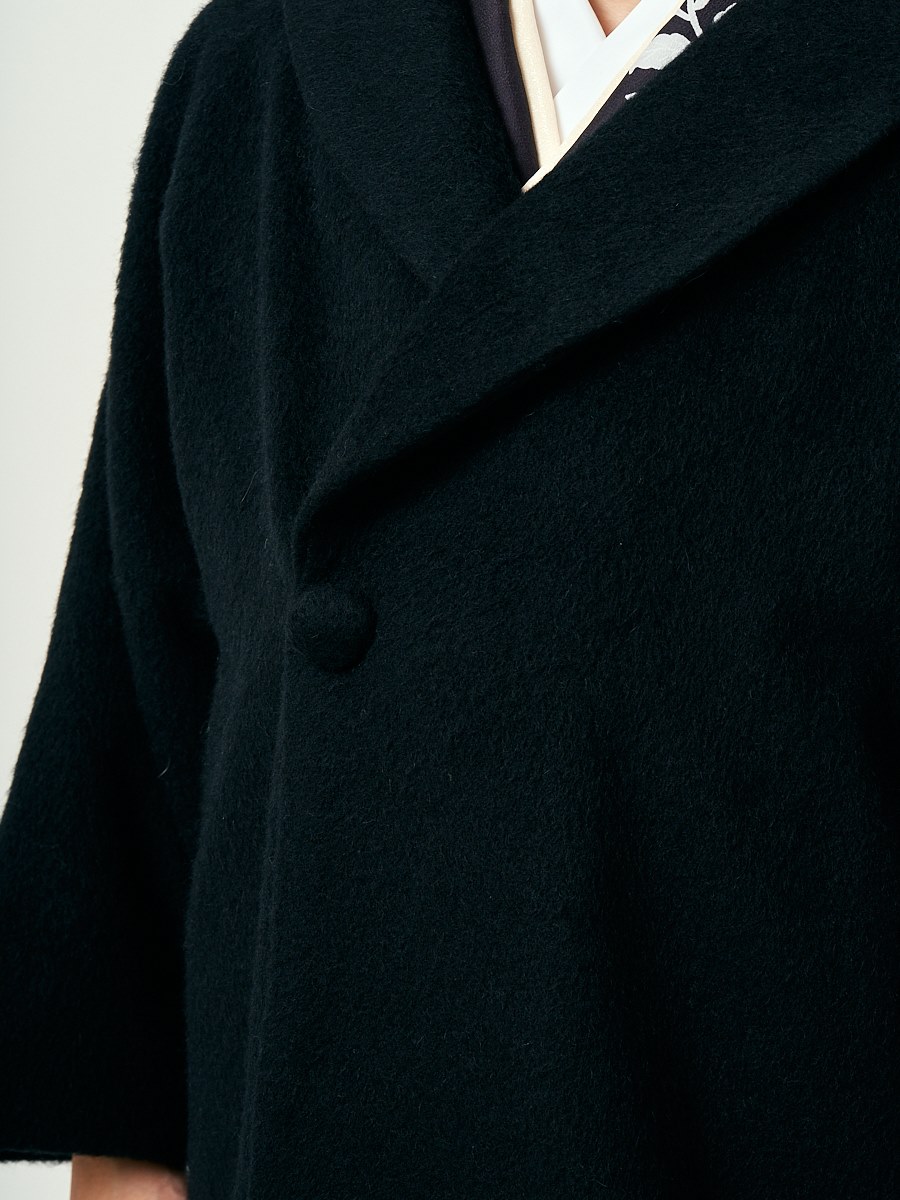 ウールアルパカ混へちま衿ロングコート(FREE ブラック): 三松・しゃら 