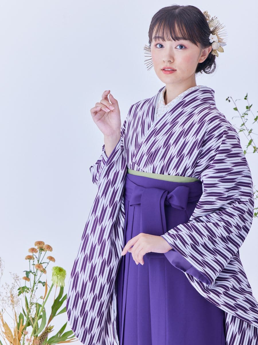 レンタル袴セット】矢絣（紫）×無地袴（紫）(S パープル): 三松・しゃ 