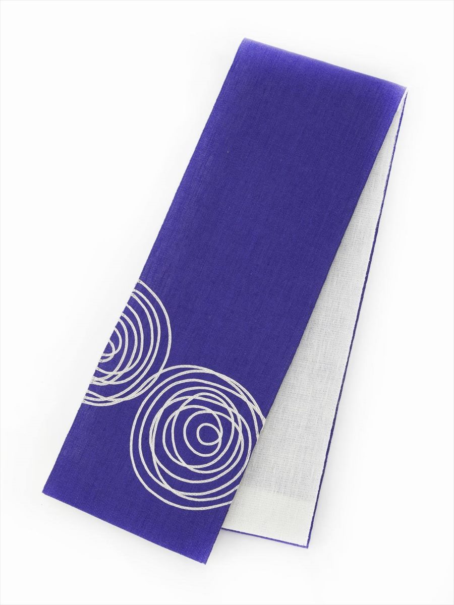 三松オリジナル浴衣帯「刺しゅう・うずまき」（青紫）