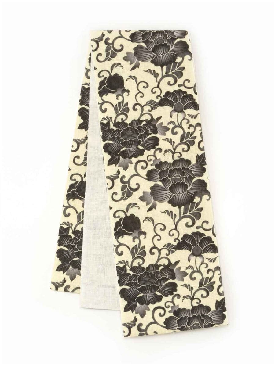 三松オリジナル浴衣帯「牡丹」（黒）