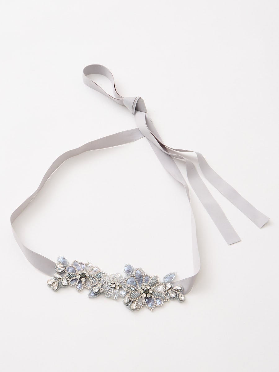 フラワーモチーフ×スパンコール＆ビジュー刺繍サッシュベルト