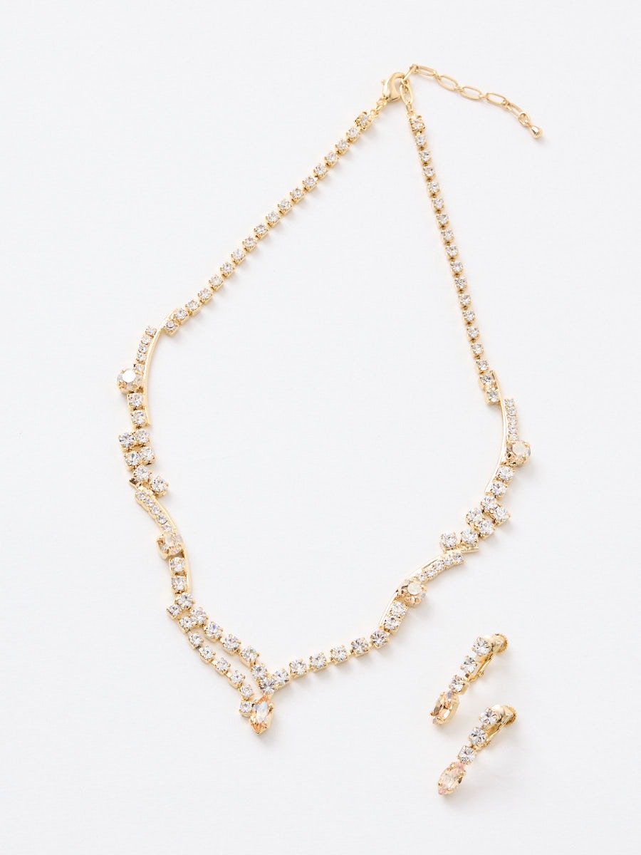 V字ライン×ウェーブカットネックレスセット