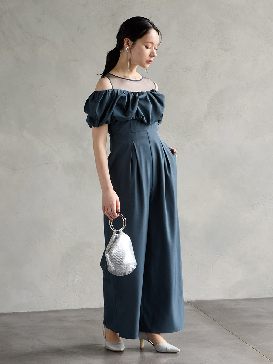 【WEB限定】サテンオフショルダーワイドパンツ