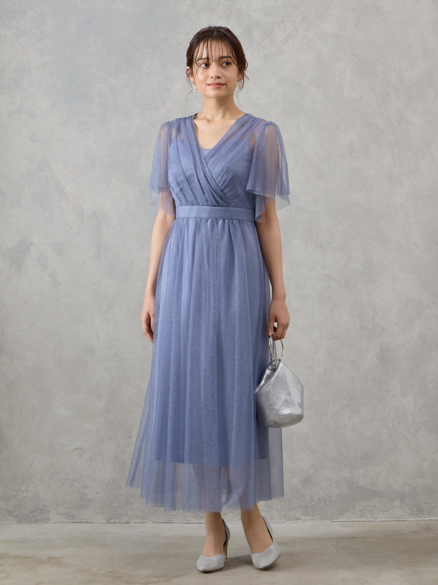 【WEB/Aimer Acret店限定】ラメチュールフレアスリーブカシュクールドレス