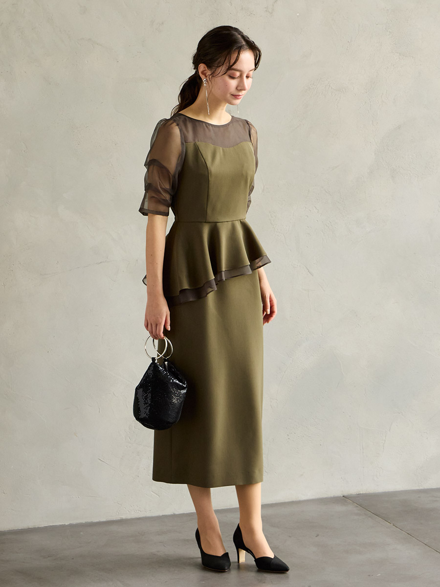 【WEB/Aimer Acret店限定】シャンブレーオーガンスリーブペプラムドレス